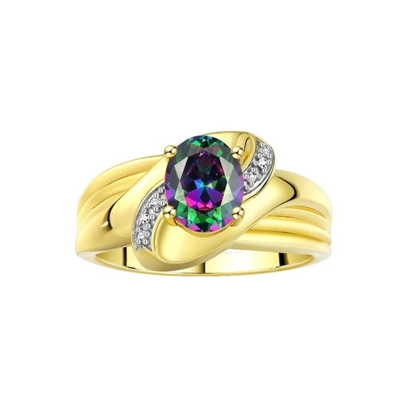 RYLOS Rings for Women 14K Gold Plated Silver Ring Oval 9X7MM Gemstone & Diamonds Classic Design June Alexandrite Jewelry for Women Size 7