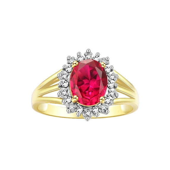 RYLOS Rings for Women 14K Gold Plated Silver Ring Princess Diana Inspired 9X7MM Gemstone & Halo of Diamonds July Ruby Jewelry for Women Size 8