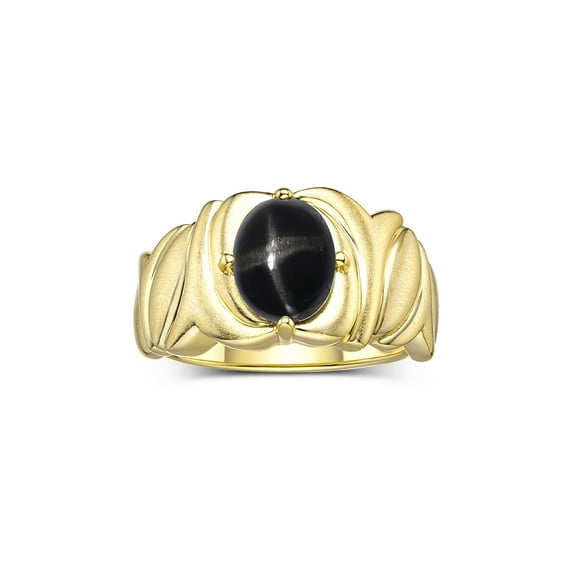 RYLOS Rings for Women 14K Yellow Gold Ring Solitaire 9X7MM Oval Gemstone with Satin Finish Band March Black Star Sapphire Jewelry Size 8