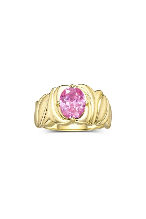 Rings for Women 14K Gold Plated Silver Ring Solitaire 9X7MM Oval Gemstone Satin Finish Band PINK ICE Jewelry Size 6