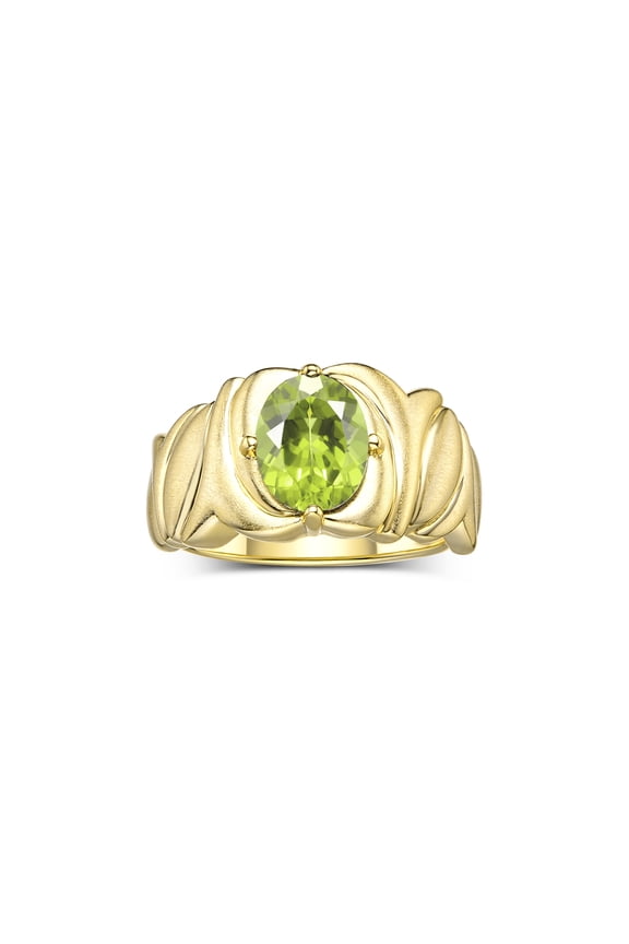 Rings for Women 14K Gold Plated Silver Ring Solitaire 9X7MM Oval Gemstone with Satin Finish Band August Peridot Jewelry Size 6