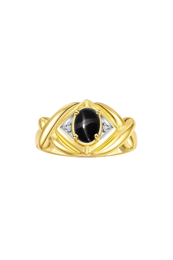 Rings for Women 14K Gold Plated Silver Ring XOXO Hugs & Kisses 7X5MM Gemstone & Diamond Black Star Sapphire Jewelry Size 6