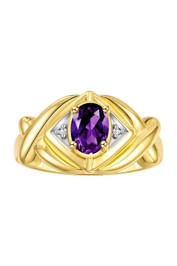 Rings for Women 14K Gold Plated Silver Ring XOXO Hugs & Kisses 7X5MM Gemstone & Diamond February Amethyst Jewelry Size 8