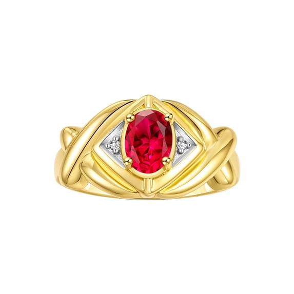 RYLOS Rings for Women 14K Gold Plated Silver Ring XOXO Hugs & Kisses 7X5MM Gemstone & Diamond July Ruby Jewelry Size 5