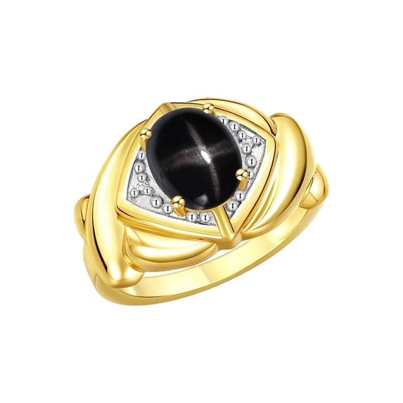 RYLOS Rings for Women 14K Gold Plated Silver Ring XOXO Hugs & Kisses 9X7MM Gemstone & Diamond Ring Black Star Sapphire Jewelry for Women Size 13
