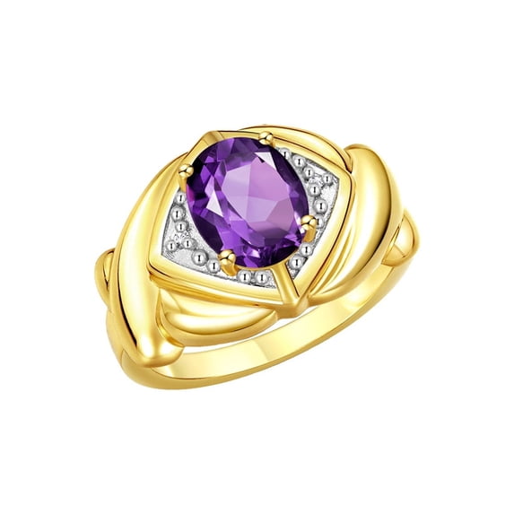 RYLOS Rings for Women 14K Gold Plated Silver Ring XOXO Hugs & Kisses 9X7MM Gemstone & Diamond Ring February Amethyst Jewelry for Women Size 11.5