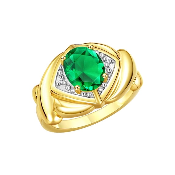 RYLOS Rings for Women 14K Gold Plated Silver Ring XOXO Hugs & Kisses 9X7MM Gemstone & Diamond Ring May Emerald Jewelry for Women Size 11.5