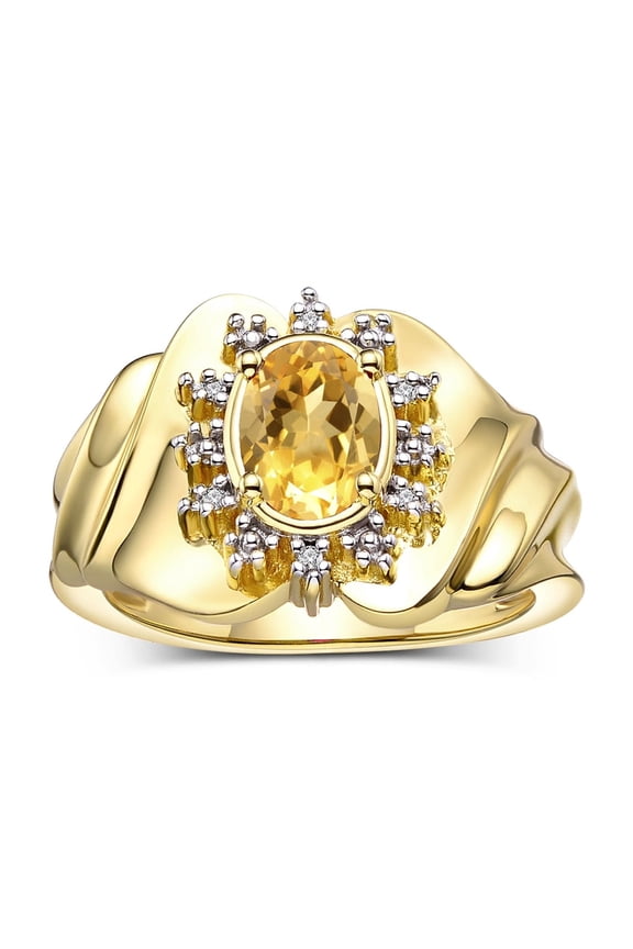 Rings for Women 14K Gold Plated Silver Ring with Oval 7X5MM Gemstone &  Sparkling Diamonds November Citrine Jewelry Size 6