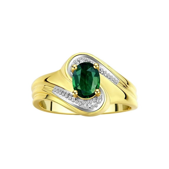 RYLOS Rings for Women 14K Yellow Gold Swirl Ring with 7X5MM Oval Gemstone & Diamond Ring Green Sapphire Jewelry Size 10