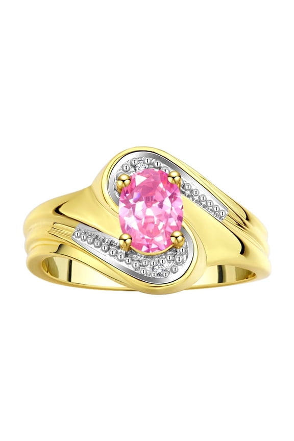 Rings for Women 14K Gold Plated Silver Swirl Ring with 7X5MM Oval Gemstone & Diamond Ring October Pink Ice Jewelry Size 9