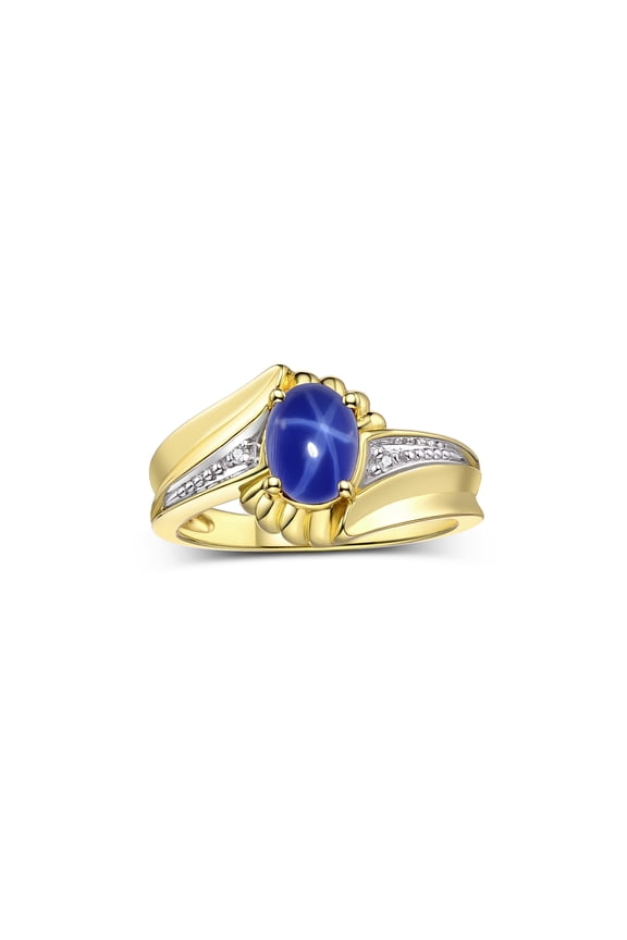 Rings for Women 14K Gold Plated Silver Swirl Z Ring 7X5MM Oval Gemstone &  Diamond Rings Blue Star Sapphire Jewelry Size 8