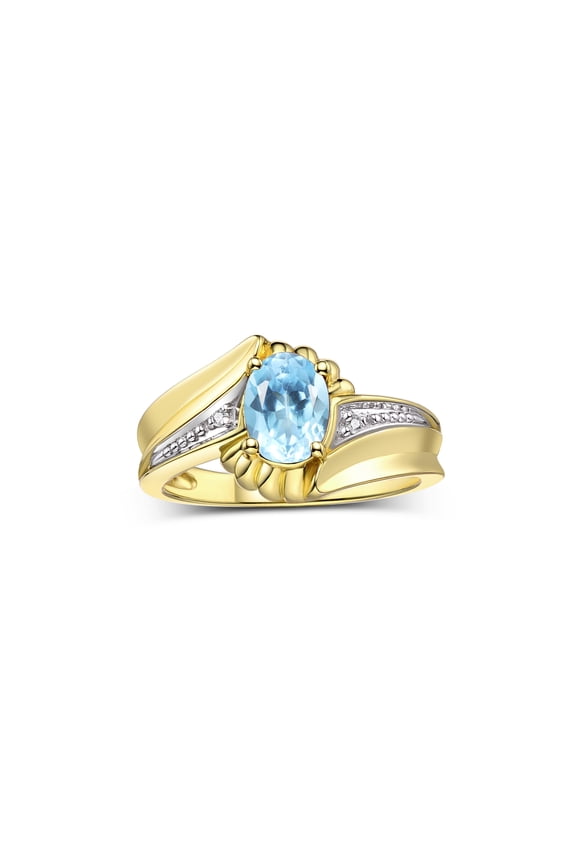 Rings for Women 14K Gold Plated Silver Swirl Z Ring 7X5MM Oval Gemstone & Diamond Rings December Blue Topaz Jewelry Size 6