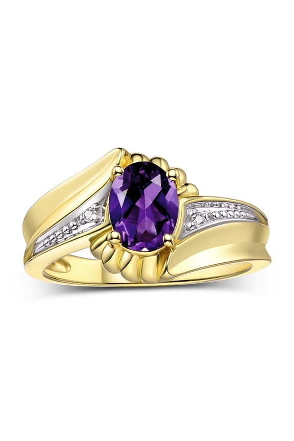 Rings for Women 14K Gold Plated Silver Swirl Z Ring 7X5MM Oval Gemstone & Diamond Rings February Amethyst Jewelry Size 5