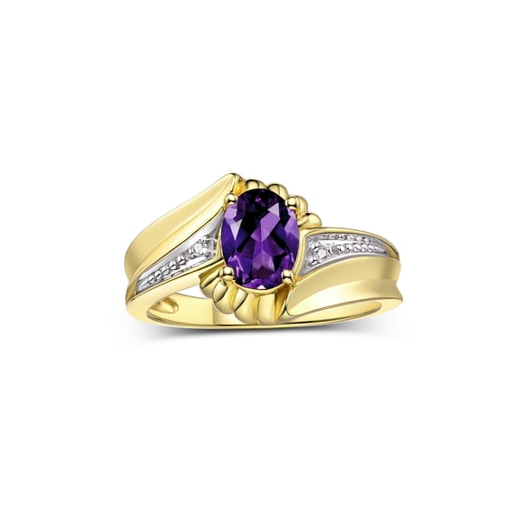 RYLOS Rings for Women 14K Gold Plated Silver Swirl Z Ring 7X5MM Oval Gemstone & Diamond Rings February Amethyst Jewelry Size 8