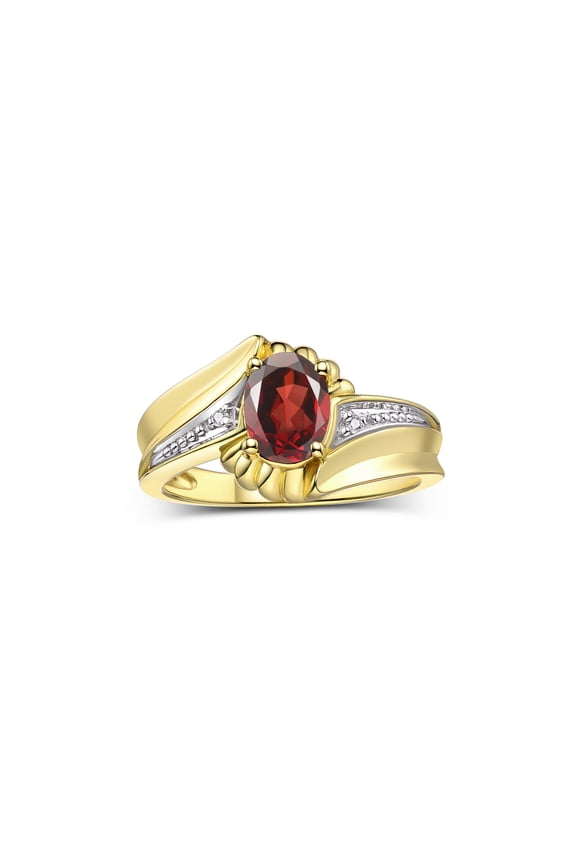 Rings for Women 14K Gold Plated Silver Swirl Z Ring 7X5MM Oval Gemstone & Diamond Rings January Garnet Jewelry Size 7