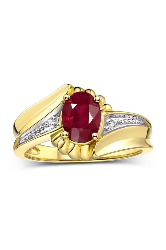 Rings for Women 14K Yellow Gold Swirl Z Ring 7X5MM Oval Gemstone & Diamond Rings July Ruby Jewelry Size 5