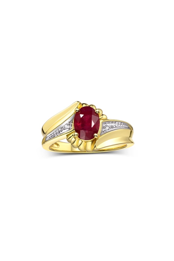 Rings for Women 14K Gold Plated Silver Swirl Z Ring 7X5MM Oval Gemstone & Diamond Rings July Ruby Jewelry Size 6