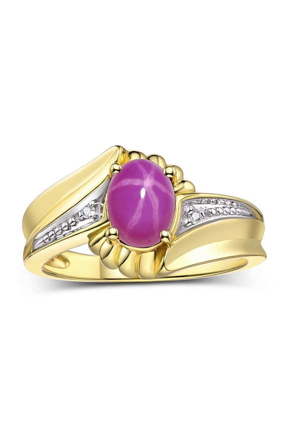 Rings for Women 14K Gold Plated Silver Swirl Z Ring 7X5MM Oval Gemstone & Diamond Rings July Star Ruby Jewelry Size 8