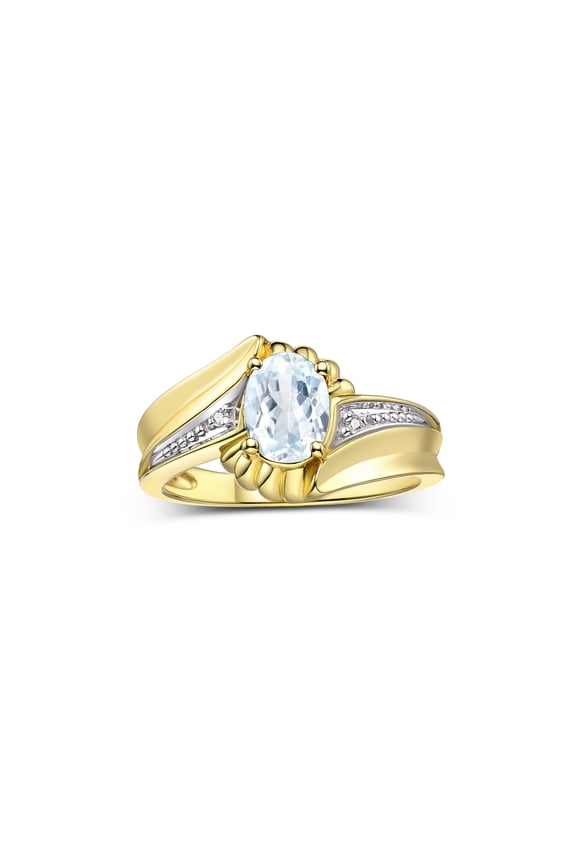 Rings for Women 14K Gold Plated Silver Swirl Z Ring 7X5MM Oval Gemstone & Diamond Rings March Aquamarine Jewelry Size 7