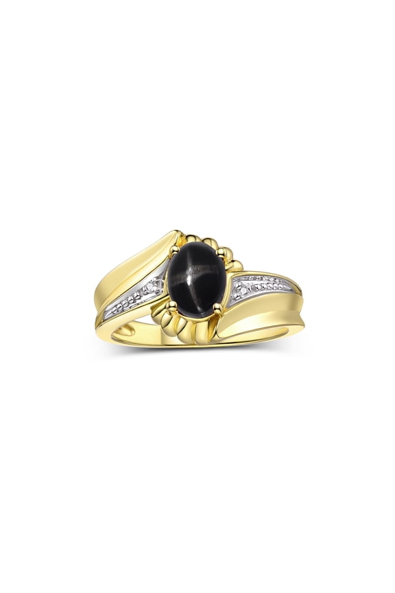 Rings for Women 14K Gold Plated Silver Swirl Z Ring 7X5MM Oval Gemstone & Diamond Rings March Black Star Sapphire Jewelry Size 6