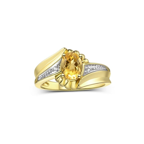 RYLOS Rings for Women 14K Gold Plated Silver Swirl Z Ring 7X5MM Oval Gemstone & Diamond Rings November Citrine Jewelry Size 6