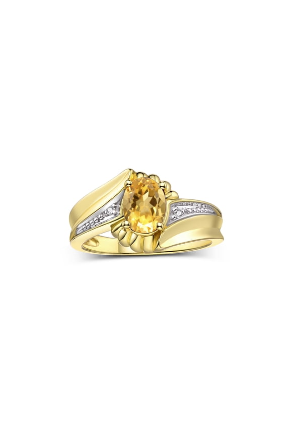 Rings for Women 14K Gold Plated Silver Swirl Z Ring 7X5MM Oval Gemstone & Diamond Rings November Citrine Jewelry Size 9