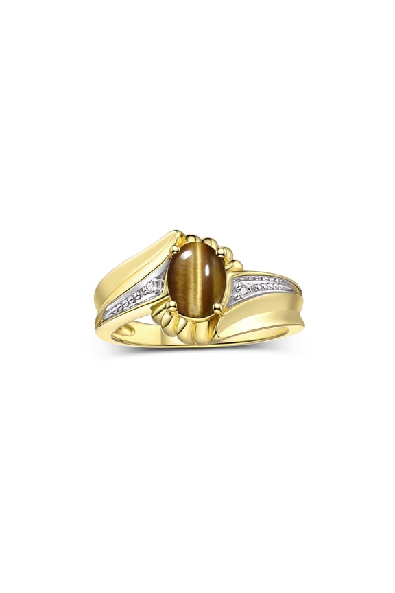 Rings for Women 14K Gold Plated Silver Swirl Z Ring 7X5MM Oval Gemstone &  Diamond Rings November Tiger Eye Jewelry Size 9