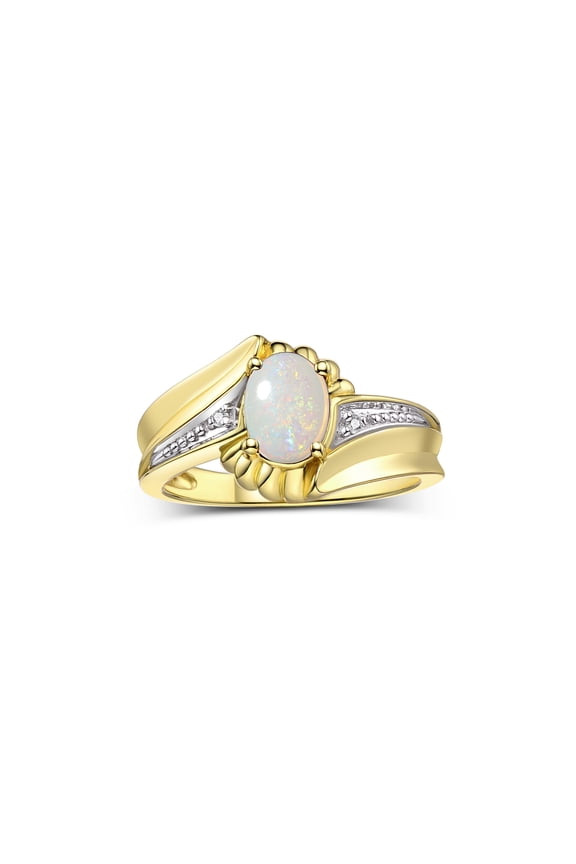 Rings for Women 14K Gold Plated Silver Swirl Z Ring 7X5MM Oval Gemstone & Diamond Rings October Opal Jewelry Size 5