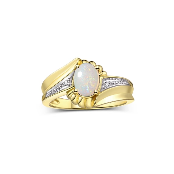 RYLOS Rings for Women 14K Gold Plated Silver Swirl Z Ring 7X5MM Oval Gemstone & Diamond Rings October Opal Jewelry Size 6