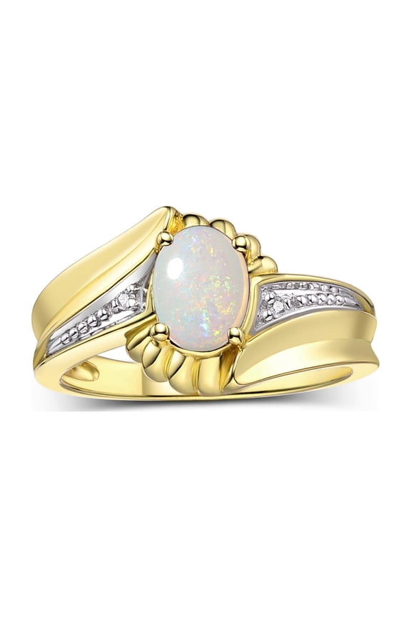 Rings for Women 14K Gold Plated Silver Swirl Z Ring 7X5MM Oval Gemstone &  Diamond Rings October Opal Jewelry Size 7