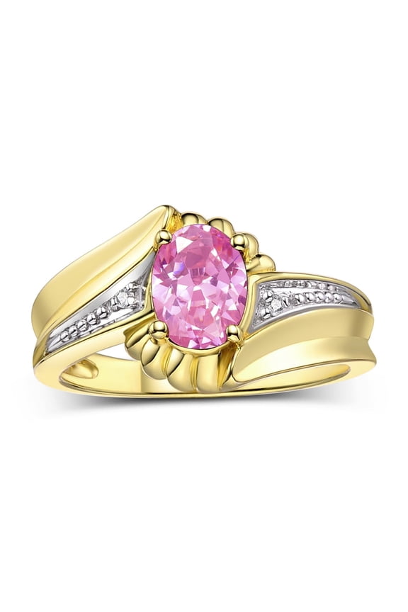 Rings for Women 14K Gold Plated Silver Swirl Z Ring 7X5MM Oval Gemstone & Diamond Rings October Pink Ice Jewelry Size 5