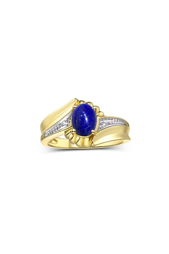 Rings for Women 14K Gold Plated Silver Swirl Z Ring 7X5MM Oval Gemstone & Diamond Rings September Lapis Lazuli Jewelry Size 7