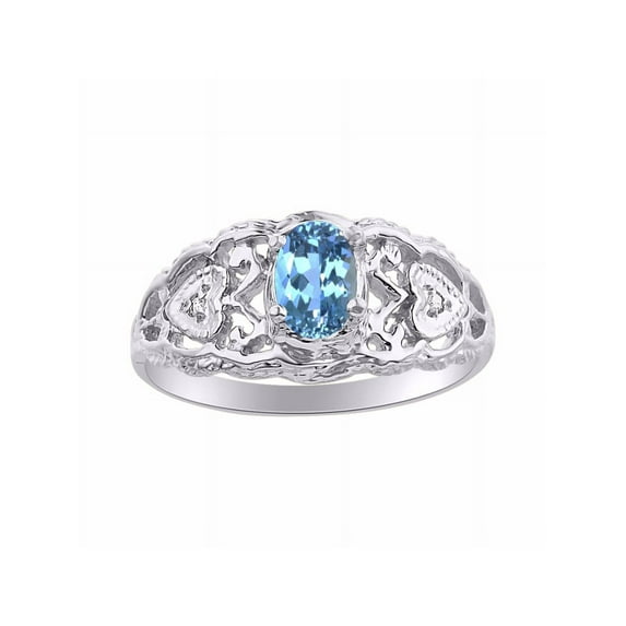RYLOS Rings for Women 14K Gold Ring Filigree Heart Birthstone Ring 6X4MM Gemstone & Diamonds December Blue Topaz Jewelry for Women Size 8