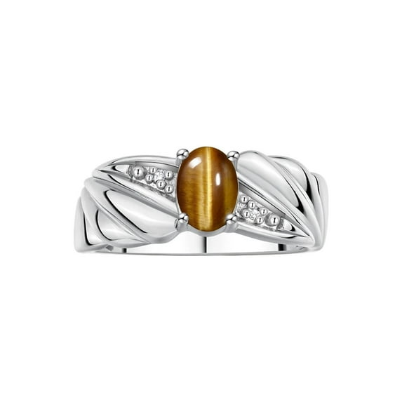 RYLOS Rings for Women 14K White Gold Angel Wing Birthstone Ring 7X5MM Gemstone & Diamonds Tiger Eye Jewelry for Women Gold Rings For Women Size 10