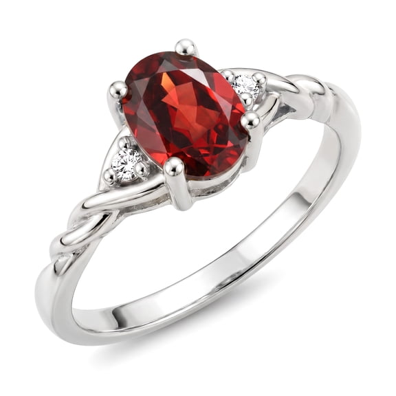 RYLOS Rings for Women 14K White Gold Classic Style Birthstone Ring 7X5MM Oval Gemstone & Diamonds January Garnet Jewelry for Women Size 8