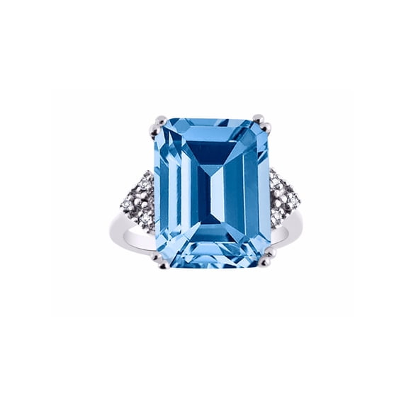 RYLOS Rings for Women 14K White Gold Designer 16X12MM Emerald Cut Gemstone & Diamond Ring December Blue Topaz Jewelry Size 13