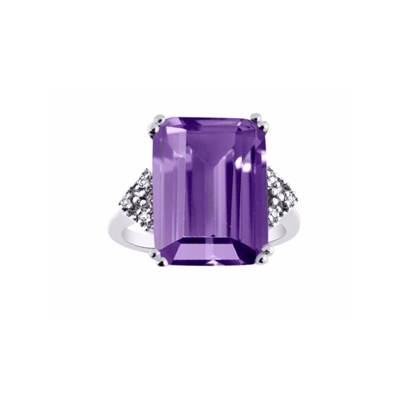 RYLOS Rings for Women 14K White Gold Designer 16X12MM Emerald Cut Gemstone & Diamond Ring February Amethyst Jewelry Size 10.5