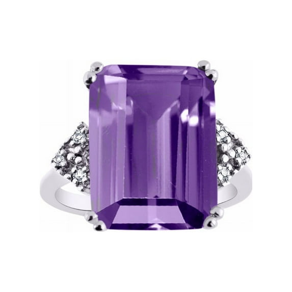 RYLOS Rings for Women 14K White Gold Designer 16X12MM Emerald Cut Gemstone & Diamond Ring February Amethyst Jewelry Size 5