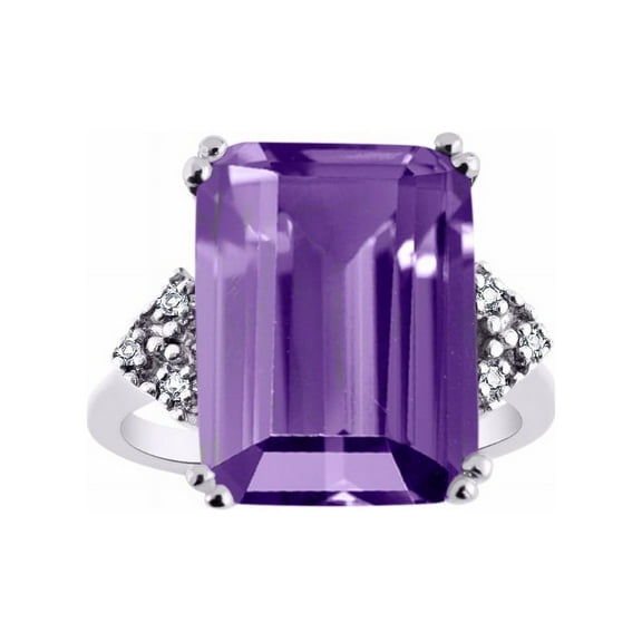 RYLOS Rings for Women 14K White Gold Designer 16X12MM Emerald Cut Gemstone & Diamond Ring February Amethyst Jewelry Size 5