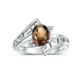 thumbnail image 1 of RYLOS Rings for Women 14K White Gold Greek Key Designer Ring 9X7MM Gemstone & Diamond Ring June Smoky Quartz Jewelry  Size 6, 1 of 8