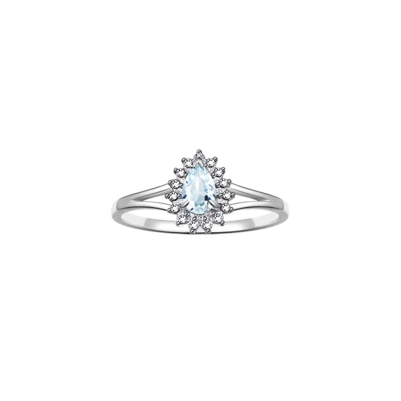 RYLOS Rings for Women 14K White Gold Halo of Diamonds Birthstone Ring 6X4MM Pear Tear Drop Gemstone March Aquamarine Jewelry for Women  Size 8
