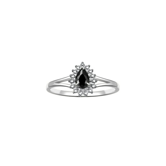 RYLOS Rings for Women 14K White Gold Halo of Diamonds Birthstone Ring 6X4MM Pear Tear Drop Gemstone October Onyx Jewelry for Women Size 6