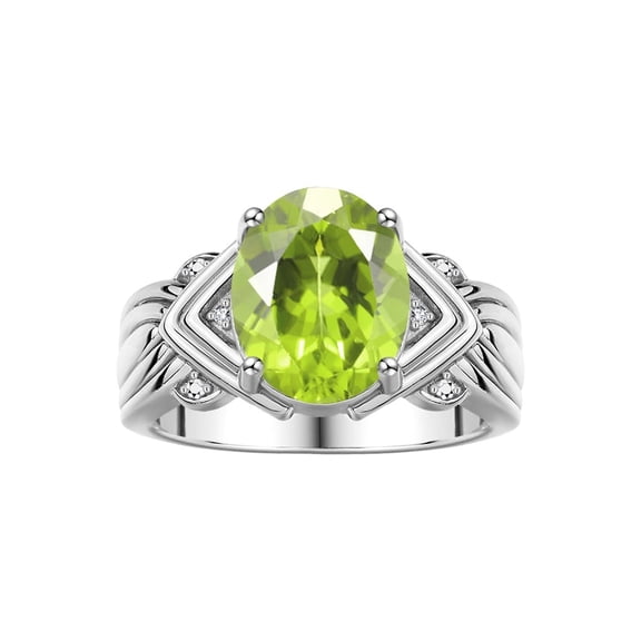 RYLOS Rings for Women 14K White Gold Ring 12X10MM Gemstone &  Diamonds Great Ring for Middle or Pointer Finger August Peridot Size 9.5
