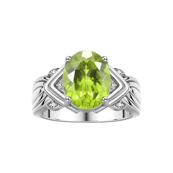 RYLOS Rings for Women 14K White Gold Ring 12X10MM Gemstone & Diamonds Great Ring for Middle or Pointer Finger August Peridot Size 9.5