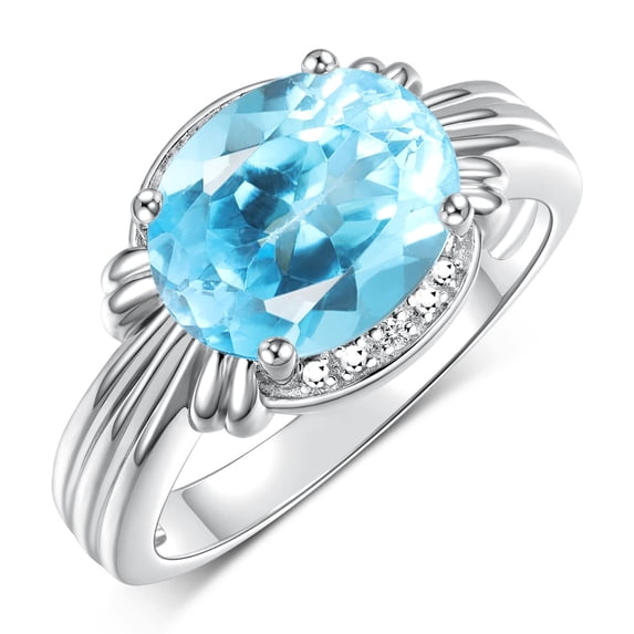 RYLOS Rings for Women 14K White Gold Ring 12X10MM Gemstone & Diamonds Great Ring for Middle or Pointer Finger December Blue Topaz Jewelry Size 9.5