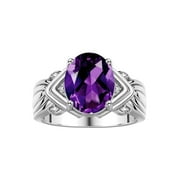 RYLOS Rings for Women 14K White Gold Ring 12X10MM Gemstone & Diamonds Great Ring for Middle or Pointer Finger February Amethyst Jewelry Size 5