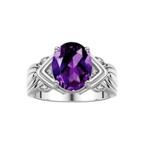RYLOS Rings for Women 14K White Gold Ring 12X10MM Gemstone &  Diamonds Great Ring for Middle or Pointer Finger February Amethyst Jewelry Size 5
