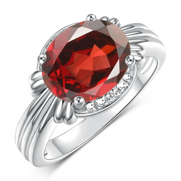 RYLOS Rings for Women 14K White Gold Ring 12X10MM Gemstone &  Diamonds Great Ring for Middle or Pointer Finger January Garnet Jewelry Size 9