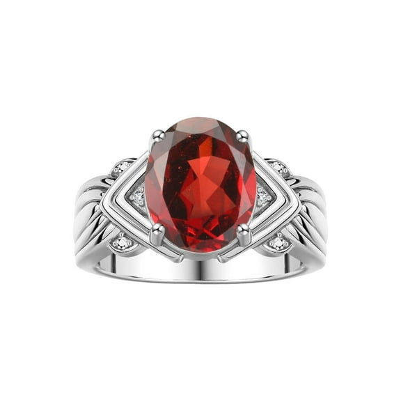 RYLOS Rings for Women 14K White Gold Ring 12X10MM Gemstone &  Diamonds Great Ring for Middle or Pointer Finger January Garnet Size 8