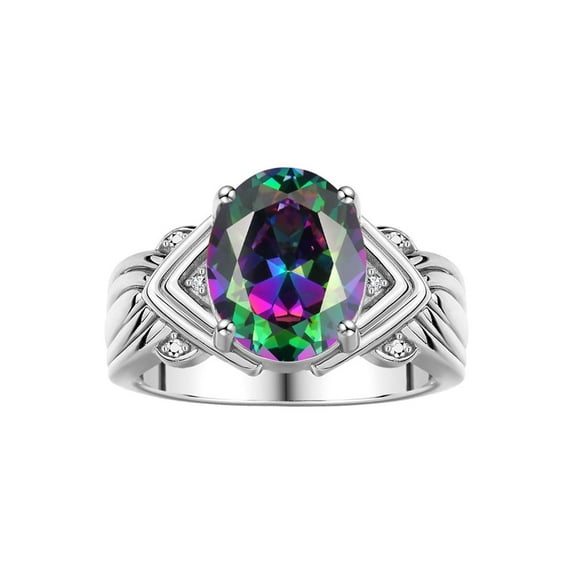 RYLOS Rings for Women 14K White Gold Ring 12X10MM Gemstone & Diamonds Great Ring for Middle or Pointer Finger June Alexandrite Jewelry Size 11.5